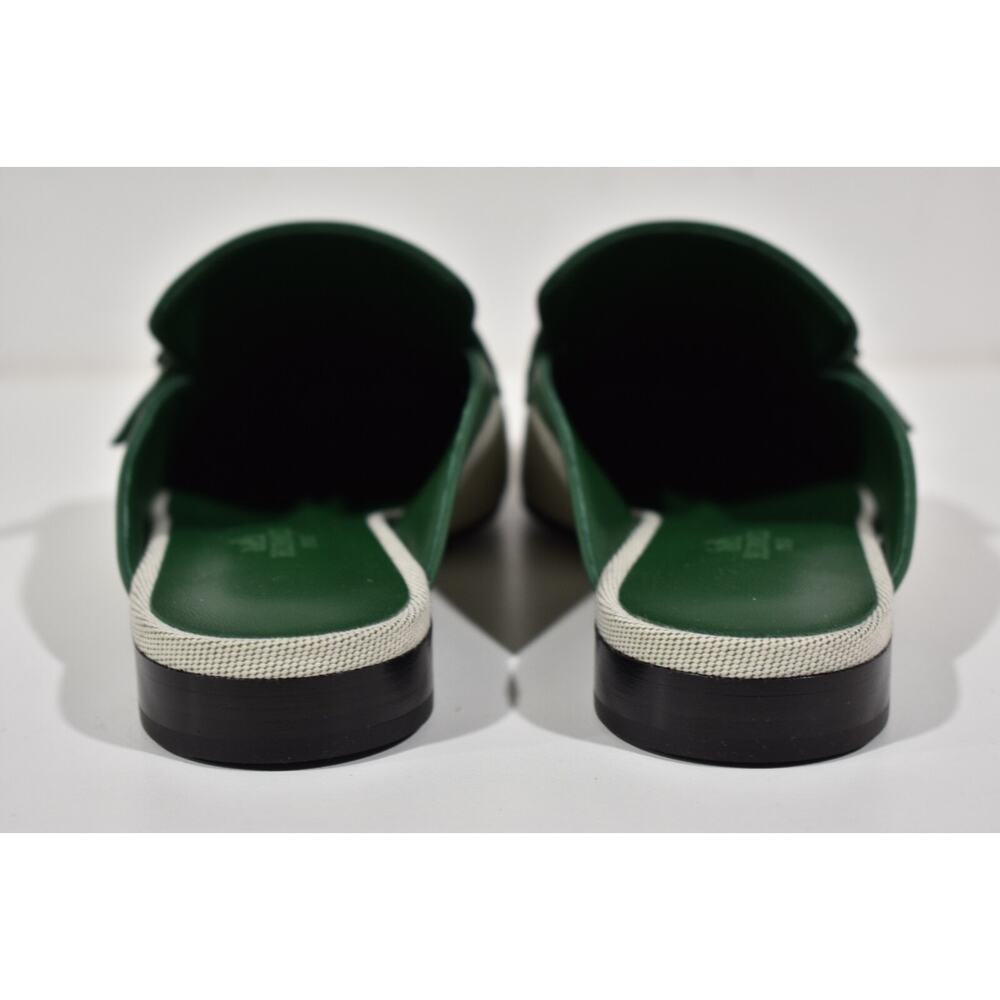 Hermes Groupie Mule Cactus Green Leather Canvas Backless Mule Slide Flat 37 - Picture 11 of 12